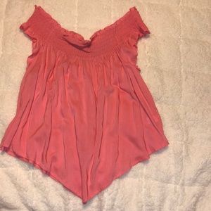 Express Bright Pink Flowy V Cut Blouse